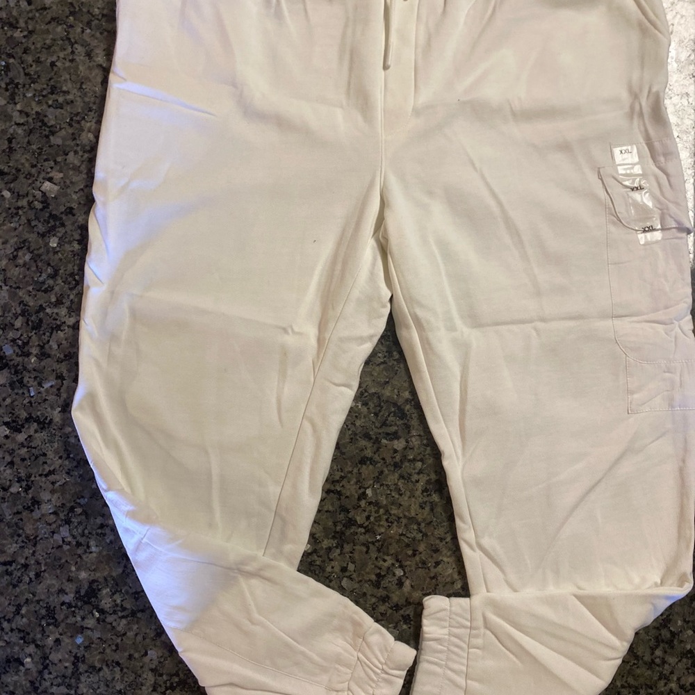 Sun Stone Women's White Jogger Pants Drawstring Elastic Waist Solid XXL